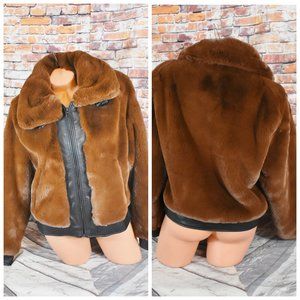 Blank NYC Large Coat Jacket Bomber Soft Faux Fur W Faux Leather Moto